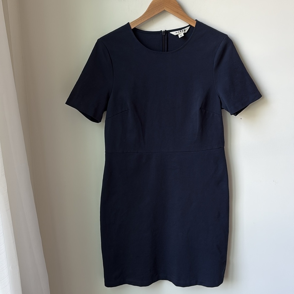 Boden Mini Jersey Shift Dress Navy Career, Zip Back, Date Night, Travel Size 10
